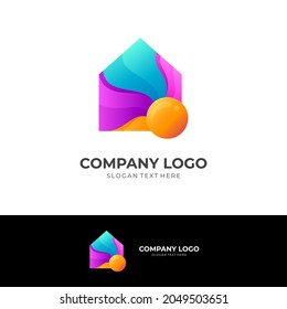 logotipo de la casa y plantilla de diseño solar, icono de color 3d