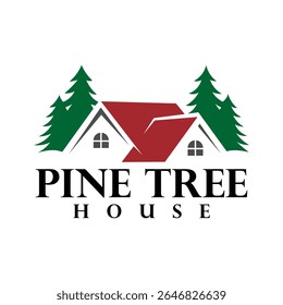 house logo surrounded by pine trees, giving a comfortable, natural and environmentally friendly impression. Ideal for resorts, nature-based housing, or property companies in mountainous areas