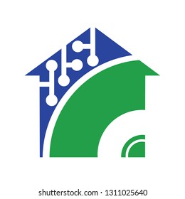 house logo, tech and signal in the house logo concept