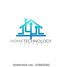 House logo and technology design vector, line style with simple