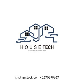 House logo with technology line icon