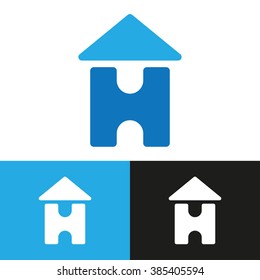 House logo template. Letter H in the form of home. Letter H logo template. Letter H and roof. Business logo template. Abstract house icon. Minimal design. Monogram. Flat logo