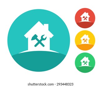 House logo with tools as building and repair symbols. Eps10 vector color set.