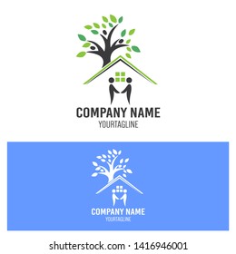 the house logo with a tree and also describes shaking hands that illustrate the work of building a natural and simple house