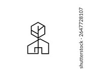 house logo with tree in line art design style