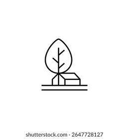 house logo with tree in simple line art design style