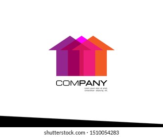 House Logo with Unique and Modern Concept. This Logo is Characterized by a Flat Color Arrangement, i.e. Purple, Red, Pink, and Orange. Suitable for Property, Real Estate Company and Corporate.