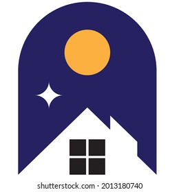 Diseño vectorial del logotipo de la casa por la noche