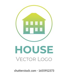 House logo vector design template. Logotype with building in circle and typography isolated on white background. Home selling company interior design, construction company minimalistic symbol.