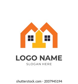 house logo vector with flat orange and yellow color style