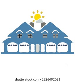 House logo vector illustration rising sun blue home house 