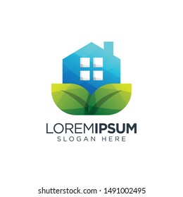house logo vector with leaf illustration