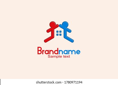 House logo vector, with two people active design concept, an illustration of home care.