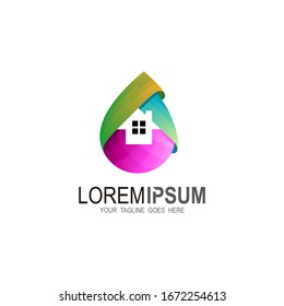 House logo and water drop icon template, Building logo with colorful design
