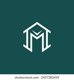 House Logo. White Symbol with M Letter isolated on Double Background. Usable for Real Estate, Construction, Architecture and Building Logos. Flat Vector Logo Design Template Element.