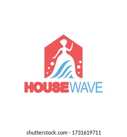 house logo. woman and wave design template vector