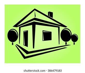 House logo.Vector illustration.Black on green