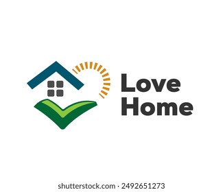 house love heart check mark with sun logo design template illustration