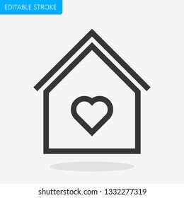 House Love Icon Editable Stroke  Pixel Perfect Vector