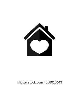 House of love icon, heart, flat design template, vector 