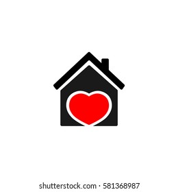 House of love icon, heart, flat design template, vector illustration