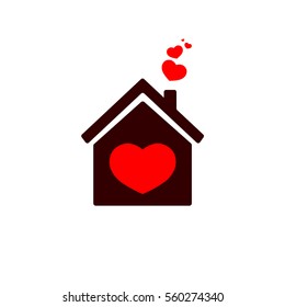 House of love icon, Valentines Day, flat design template, vector illustration