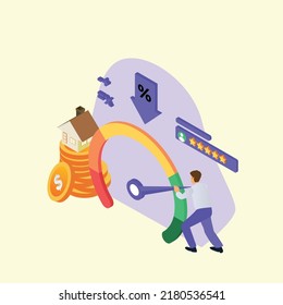 House low interest rates isometric 3d vector illustration concept for banner, website, illustration, landing page, flyer, etc.
