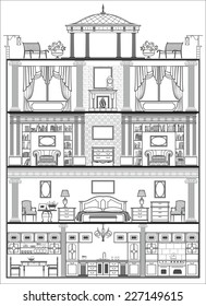 house luxury interior monochrome silhouette. Vector illustration
