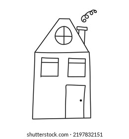 House m cartoon style of lines on white background. Vector isolated image for use in web design or clipart