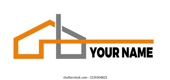 Una casa de rayas de color naranja y gris. Logotipo del vector Forma abstracta de negocio