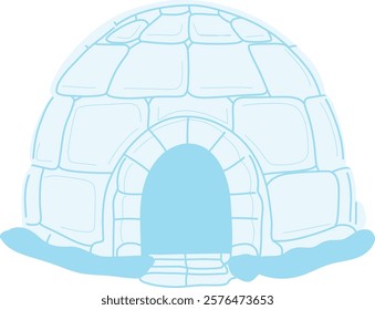 A house made of ice blocks with a rounded dome shape and an arched entrance. The light blue color and minimalist design make it ideal for winter-themed projects, children's illustrations, educational 