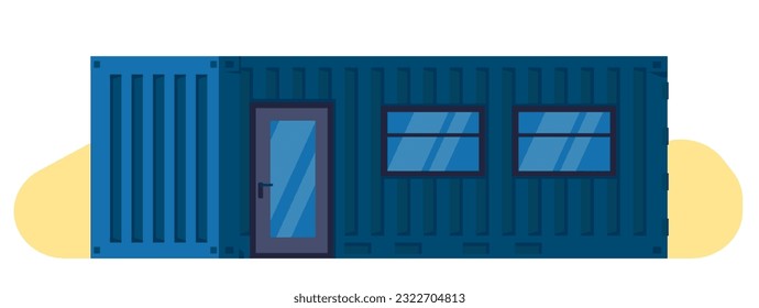 Haus aus großen Frachtcontainern. Wohngebäude mit Tür und Fenster. Ändern Sie die Frachtmetallbox. Industrielle Architektur. Modernes Einzelhaus