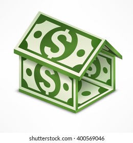 House made from money bill. Vector illustration