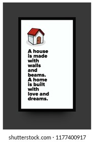 A house is made with walls and beams A home is built with love and dreams Quote Poster