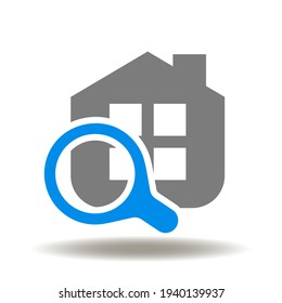 House with magnifier vector icon. Building inspection symbol. Control and examination house construction sign. Real estate logo.