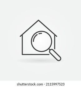 House with Magnifier vector thin line Real Estate Home Search concept icon or design element