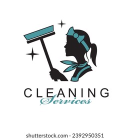 house maid lady for cleaning service design with window glass squeegee in hand isolated on white background