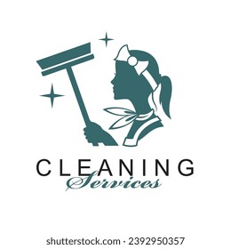 house maid lady for cleaning service design with window glass squeegee in hand isolated on white background