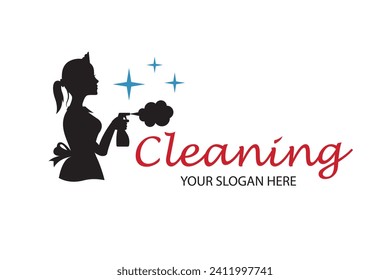 house maid lady for cleaning service design with spray bottle in hand isolated on white background