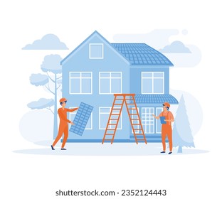 House maintenance concept. Roofing and basement services, windows and doors replacement and installation, broken glass, flat vector modern illustration