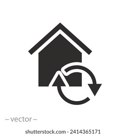 house maintenance icon, home update, tech sync buildings, flat symbol on white background - vector illustration