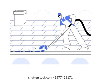 House maintenance isolated cartoon vector illustrations. Repairman working on the roof, household maintenance service, professional people, gutter cleaner, contractors work vector cartoon.