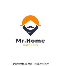House Man Point Symbol. Roof Home and Pin Location Logo Combination. Suitable for Contractor Real Estate Logo