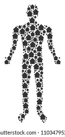 House man representation. Vector house icons are arranged into human illustration.