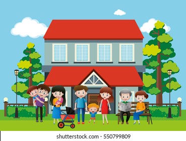 House with many people in the family illustration