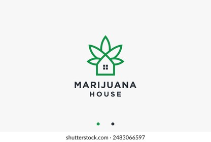 casa con diseño de logotipo de marihuana ilustración de silueta de Vector