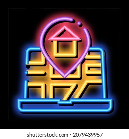 House Marker Location On Map neon light sign vector. Glowing bright icon transparent symbol illustration
