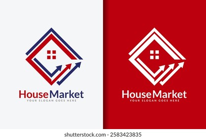 House Market Logo Design. House Property Symbol Combined with Arrow as Market Movements.