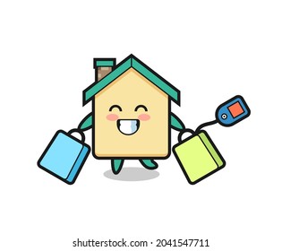 house mascot cartoon holding a shopping bag , cute design