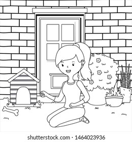 House for mascot and girl cartoon design